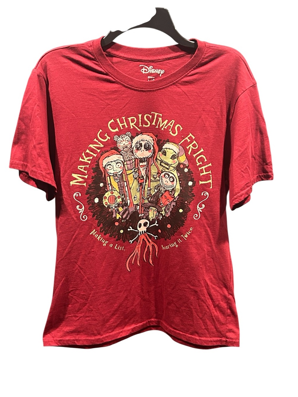 Disney Nightmare Before Christmas Shirt Large L Red Making Christmas Fright Tee